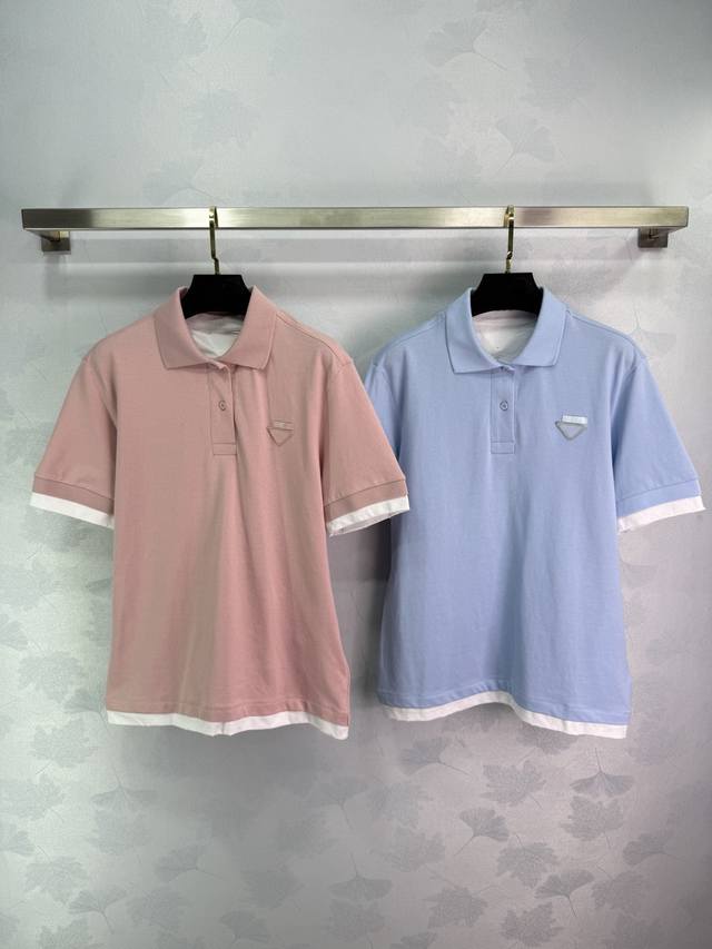 Pr*The new Polo faux two-piece short-sleeved shirt exudes Prada's unique eleganc