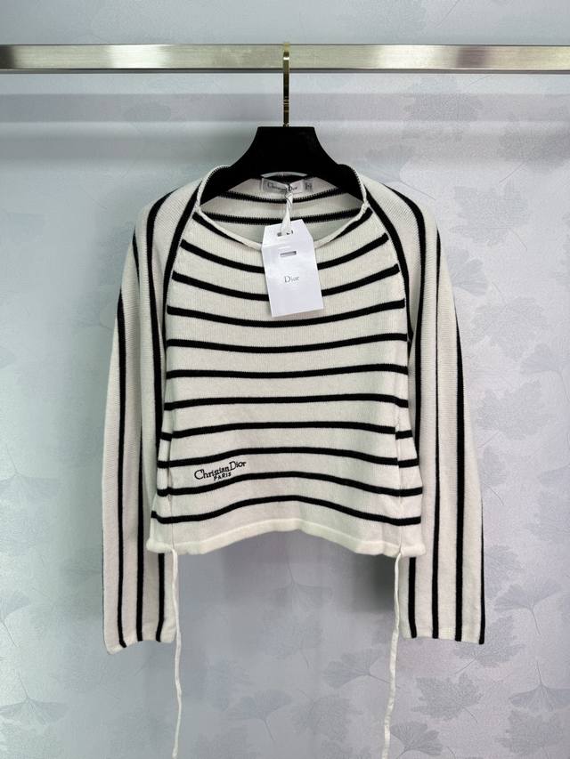 Dior 2025 Early Autumn new one-shoulder sweater, classic black and white stripes