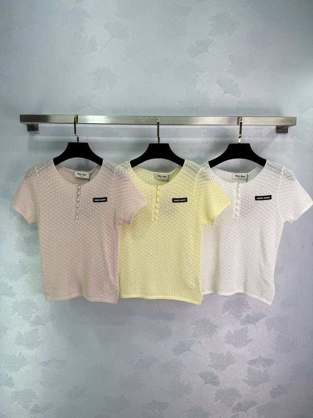 Miumi*2025 New arrivals Half-open button-down knitted short sleeves Customized Y