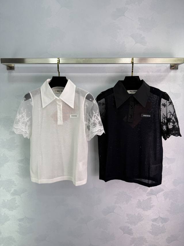 Miumi*2025 Spring and Summer latest series! Lace lace see-through knitted short