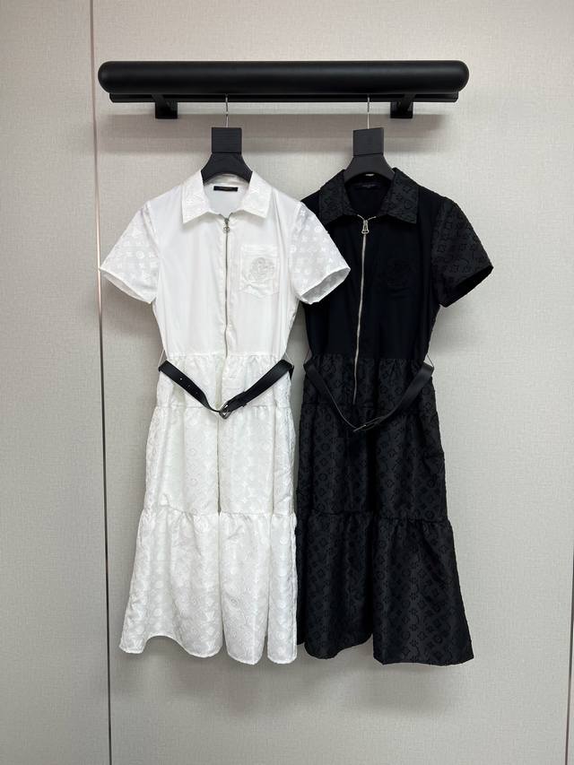 High quality Louisvuitton*2025 new style lapel short-sleeved long dress New Logo