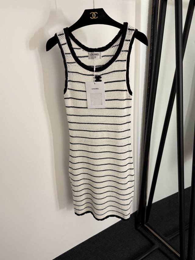 Style No. 20253997 Chane* new Chanel Logo hollow striped knitted vest dress, wh