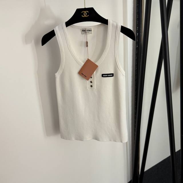 Style No. 20253996 Miumi* New style logo U-neck knitted vest, white, apricot, b