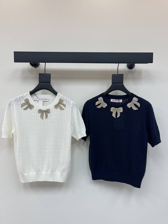 Valentin*25 New bow-knitted hollow knitted tops customized Yb cotton yarn weavin