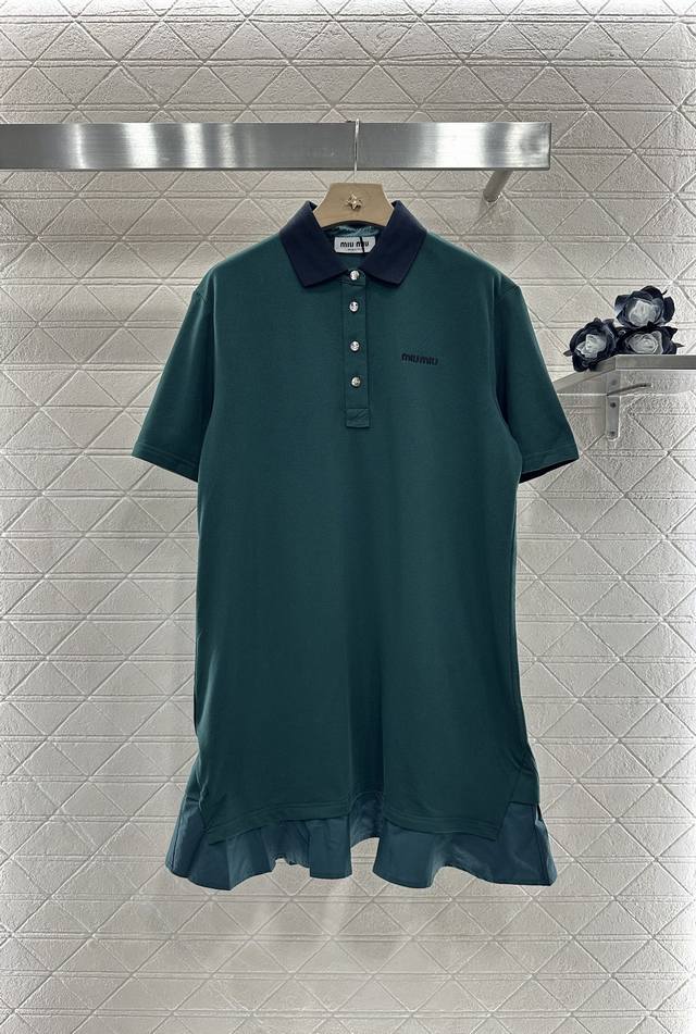 Miumi*2025 New arrivals Lapel short-sleeved dress Customized Yb Zhudi pure cotto