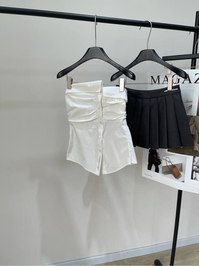 Ann white pleated tube top shirt DDD, fabric: cotton Color: white 2025 summer An