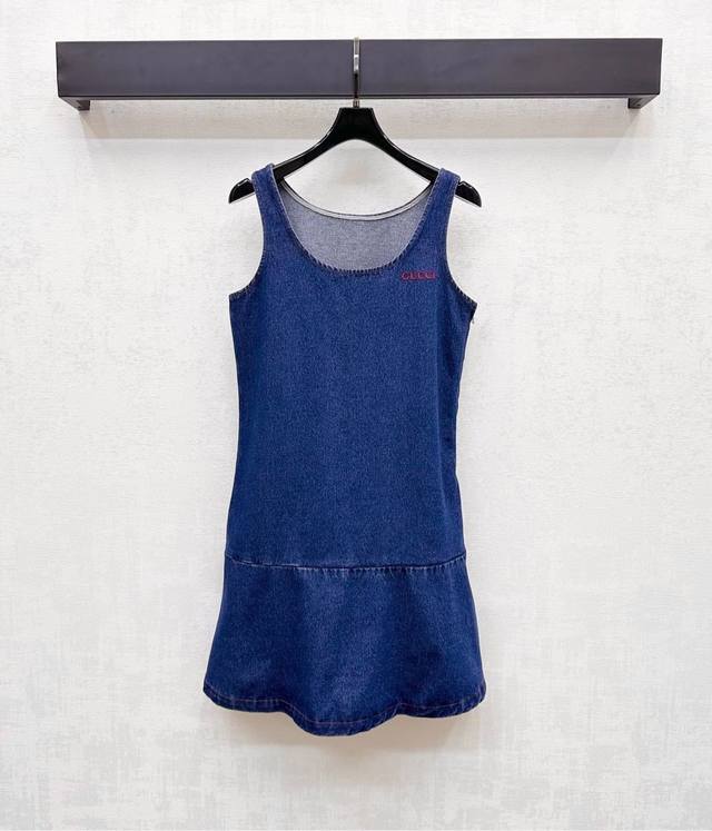 Gucc*2025 New arrival Pleated denim vest skirt Customized Yb imported twill cott