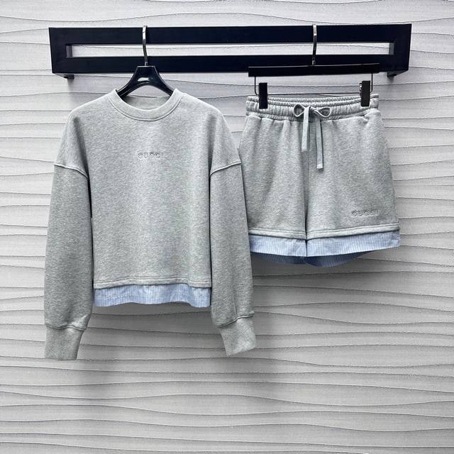 Gucc*2025 New arrivals, stitching sweatshirt shorts set, custom Yb imported virg
