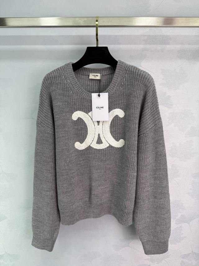Ce*2025 Early Autumn New Arc de Triomphe Sweater Round Neck Design White Logo Em