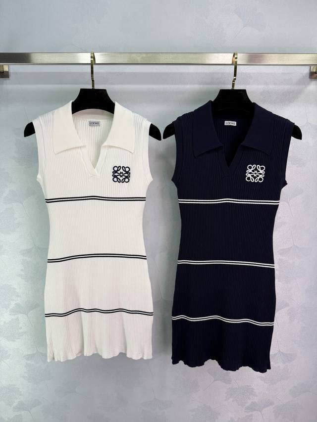 Loe*2025 new summer knitted vest dress, Polo collar design with brand embroidere