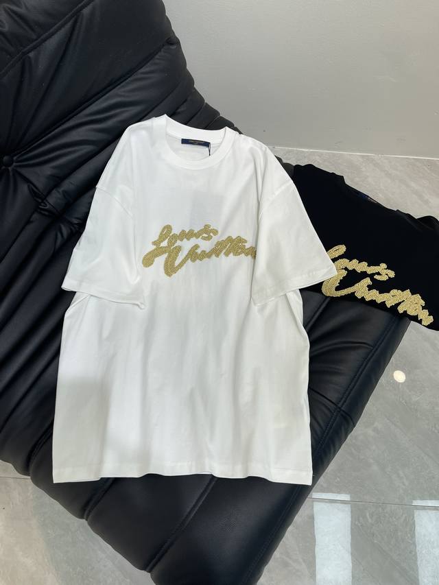 Louis Vuitto*25 Spring and summer new round neck embroidery woven three-dimensio