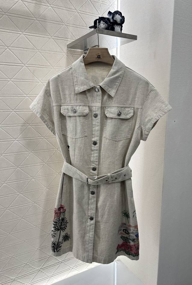 Dio*2025 New arrivals Lapel belt dress Customized Yb twill cotton denim material