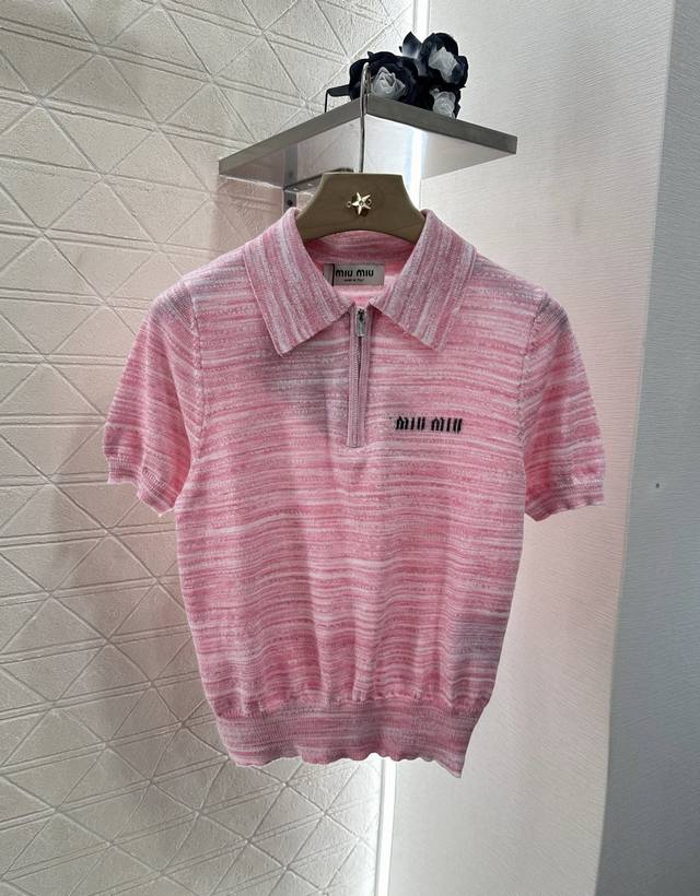 Miumi*2025 New arrivals Half-open collar knitted short sleeves Customized Yb spe