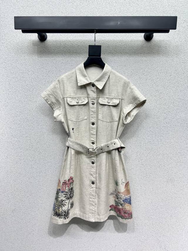 D Cotton and Linen Printed Bee Dress Yb Custom Fabric Fashionable Low-key Temper