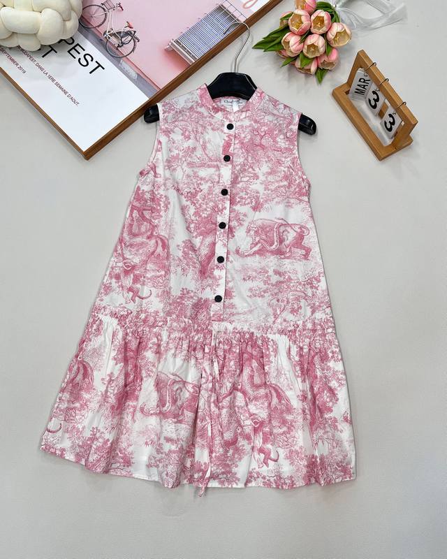 Dior2025 new style stand-up collar sleeveless printed vest dress. Customized Yb