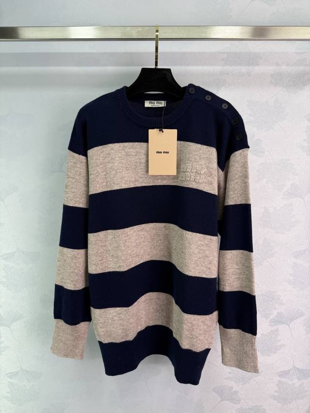 Miumi*2025 Early Autumn latest series! Contrast color striped knitted long sleev