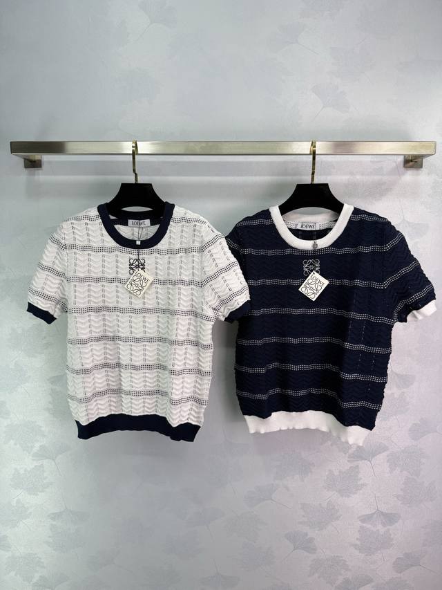 Loe*25 New short-sleeved hollow knitted top, classic round neck design, chest lo