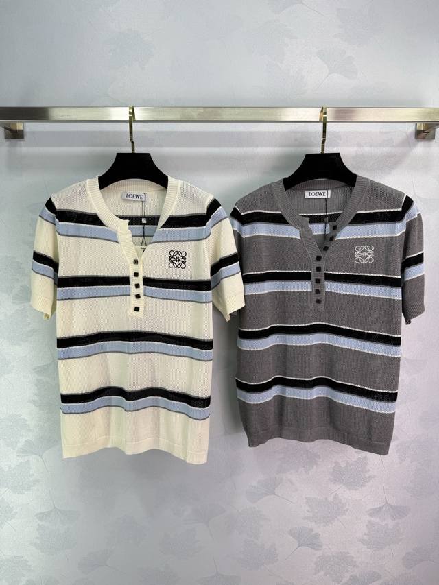Loe*25 Spring and summer new knitted V-neck short-sleeved classic timeless strip