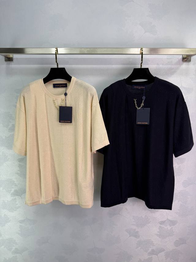 Lou*2025 new jacquard hollow knit short sleeves, oversized loose version. The wh