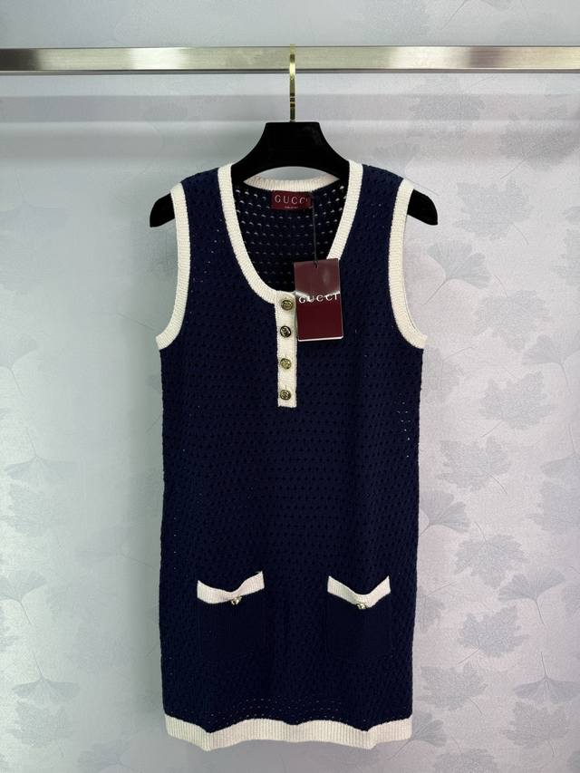 Gucc*2025 New arrivals Contrast color hollow knitted vest dress Customized Yb co
