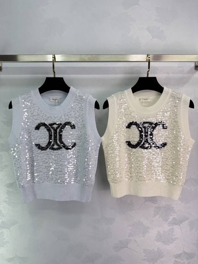 Celin*2025 Spring and Summer new style heavy sequin knitted vest! Customized Yb
