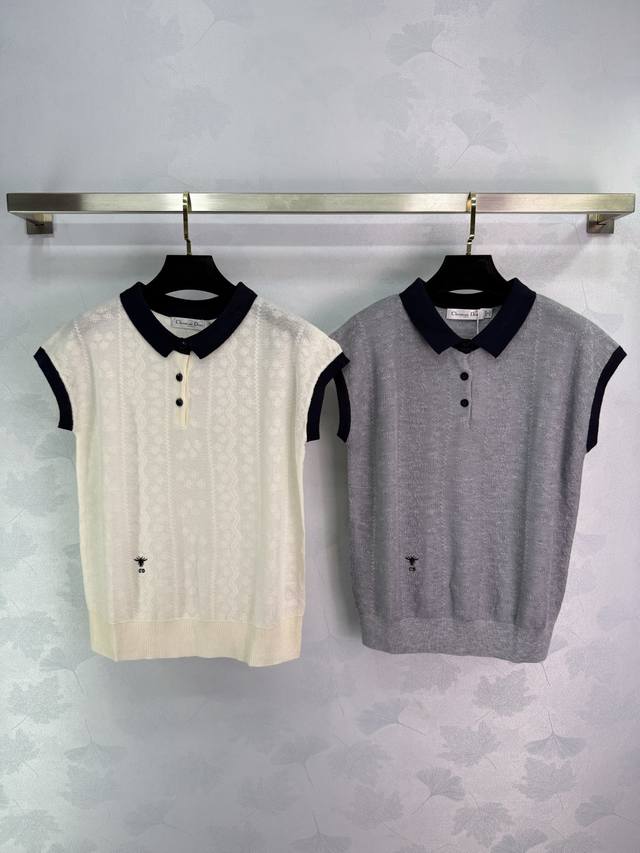 Dio* 2025 Spring and Summer new wave pattern lapel knitted short sleeves! Custom