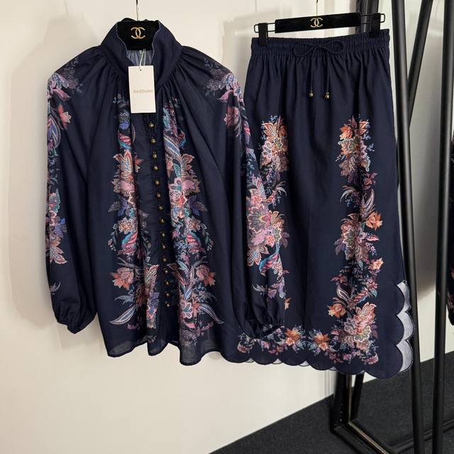 Style No. 20253963 Zimmermann new linen suit, retro colorful flower print hollo