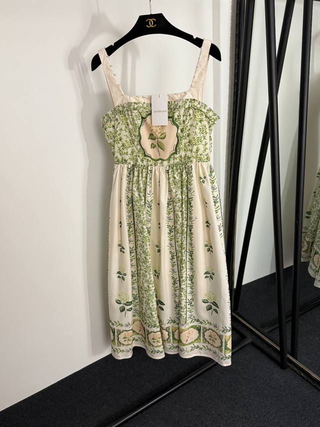 Style No. 20253956 Zimmermann new green flower print pearl collar waist suspend