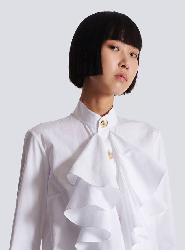 Balmai* 25Fw Early Autumn new solid color 3D lace ruffled shirt | Exclusive high