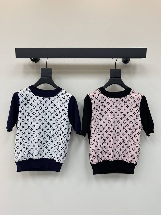 Louis Vuitto*25 New contrast color stitching logo knitted short sleeves! Importe