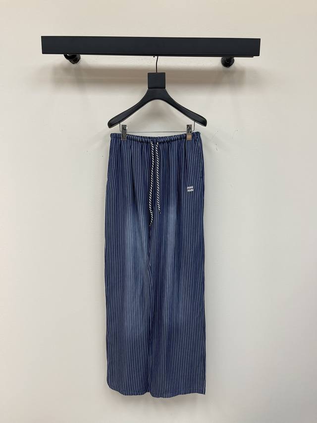 Miumi*25 New striped drawstring trousers customized Yb imported Tencel material,