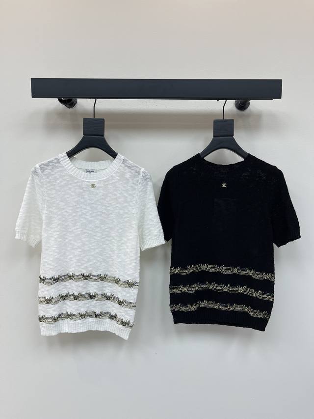 Chane*25 New style gold thread embroidery hem knitted short sleeves custom made
