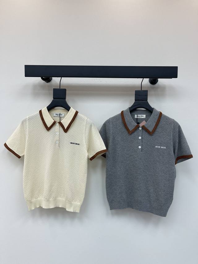 Miumi*25 New knitted lapel short sleeves customized Yb Tencel yarn weaving textu