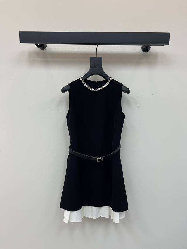 Miumi25 Spring and summer new products Contrast color fake two-piece neckline be