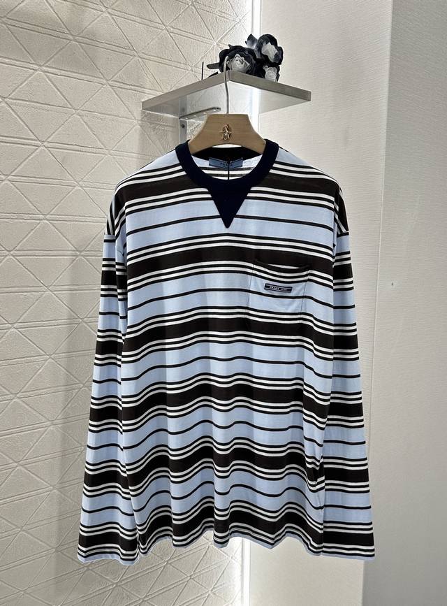 Prad*2025 New arrivals Round neck striped long-sleeved top Customized Yb origina