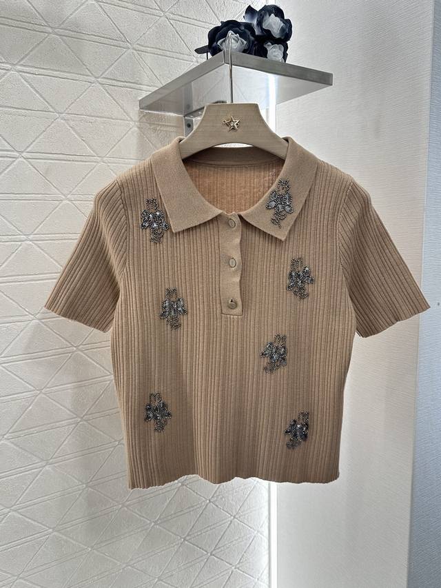 Fend*2025 New arrivals Heavy beaded knitted short sleeves Customized Yb wool yar