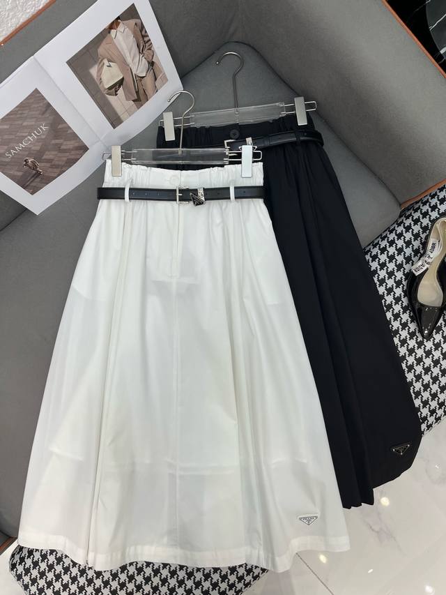 Prad* 25Ss new style skirt classic triangle logo decoration with belt high quali