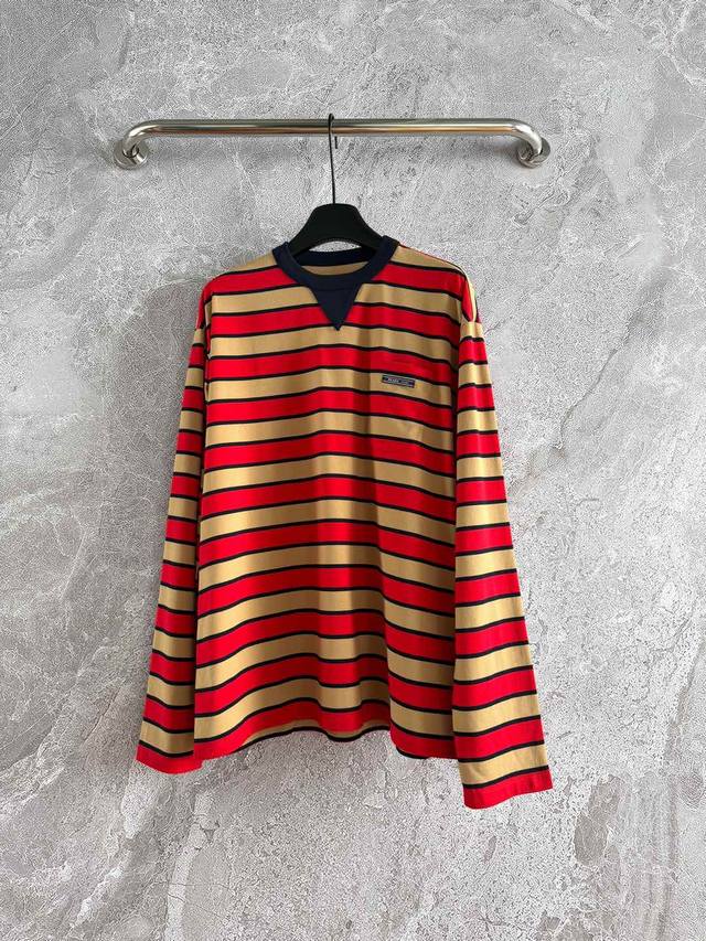 Spot Style 102P Striped long-sleeved T-shirt with custom-dyed woven stripes. Th