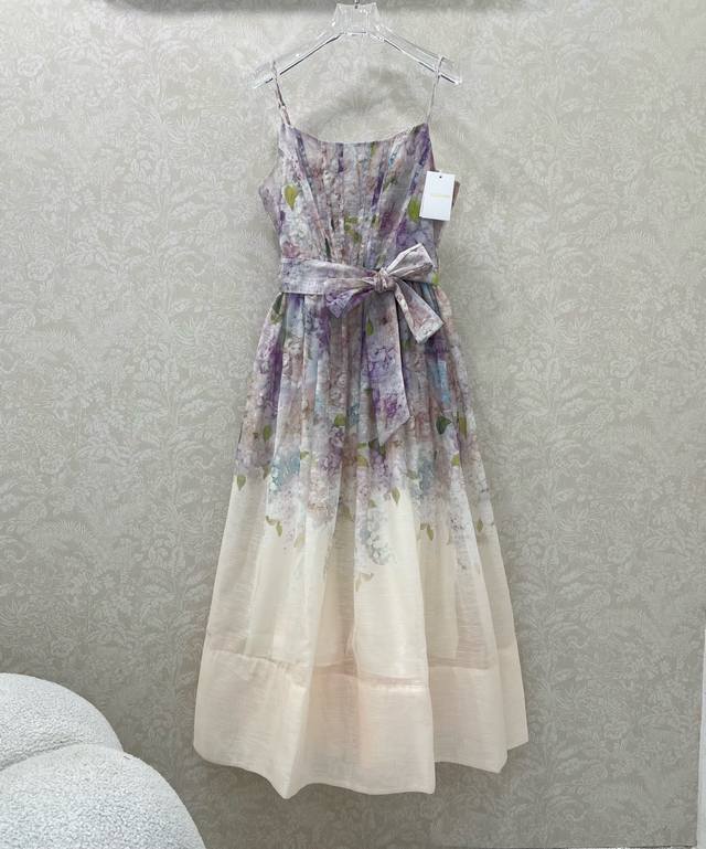 Zimmerm*25 New style flower cluster printed suspender dress with pleats on the w