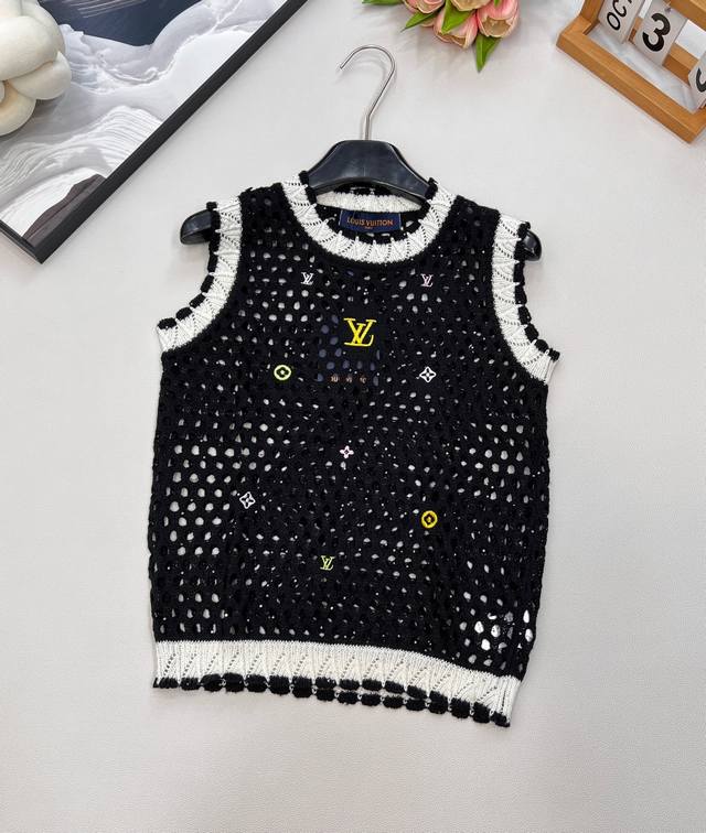 Louis Vuitton new colorful letter embroidered hollow knitted vest Colorful lette