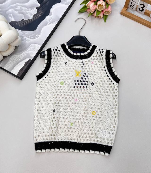 Louis Vuitton new colorful letter embroidered hollow knitted vest Colorful lette