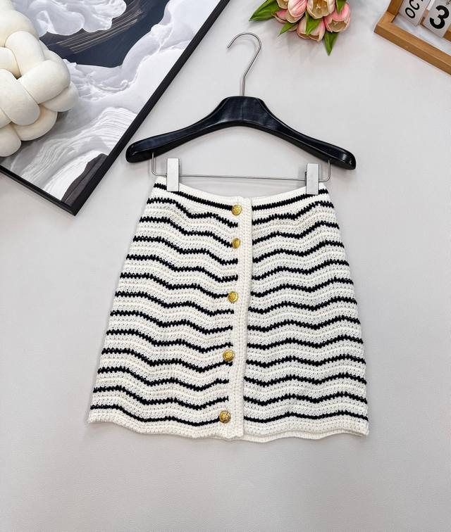 Celine Wave Striped Knitted Cardigan High Waisted Knitted Skirt Classic Timeless