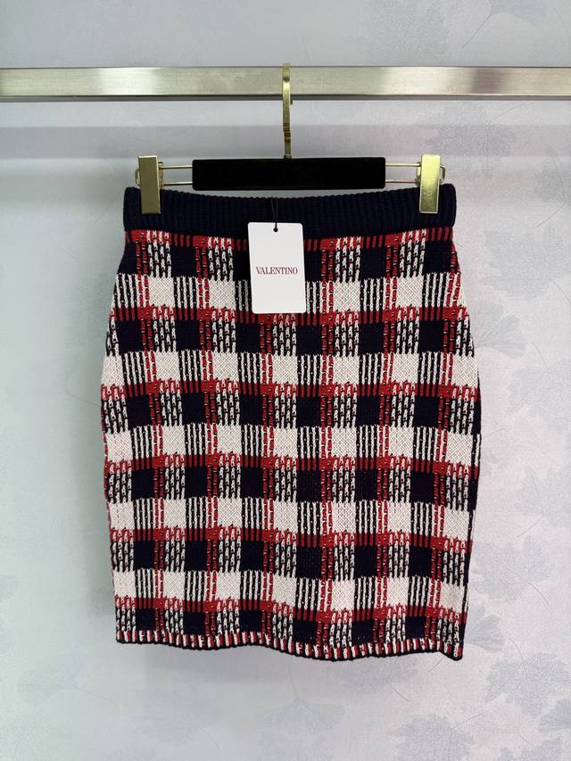 Va*2025 Spring and Summer new checkered knitted skirt Red, white and black three
