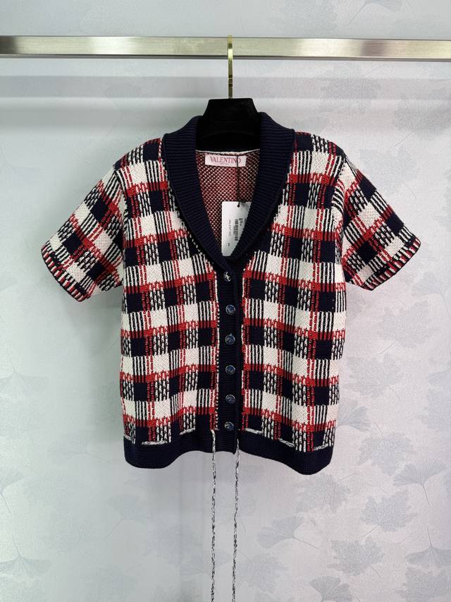 Va*2025 Spring and Summer new checkered knitted cardigan Red, white and black th