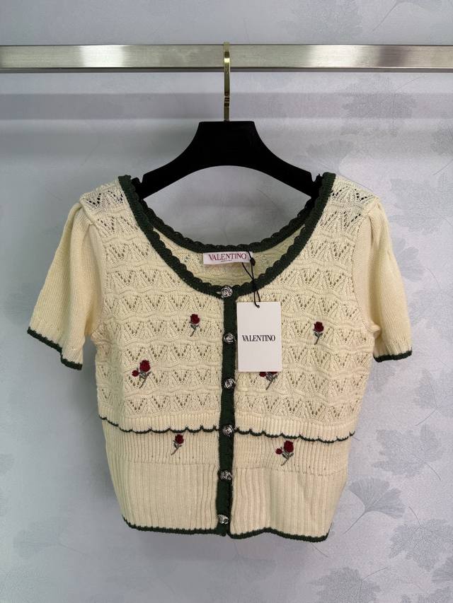 Hua Lun*2025 new summer knitted cardigan with exquisite rose embroidery on the c
