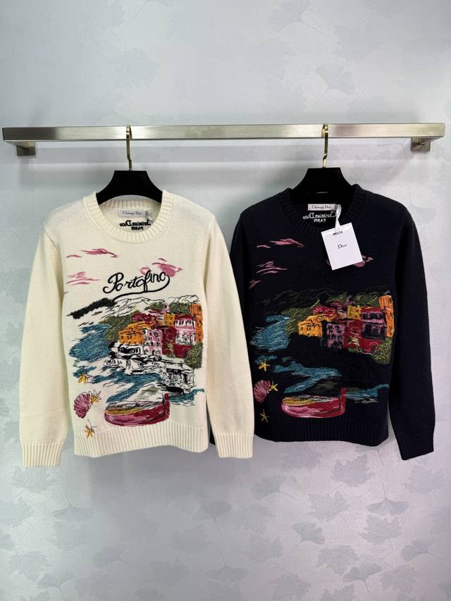 Dio*2025 Spring and Summer new style small town scenery embroidered sweater cash