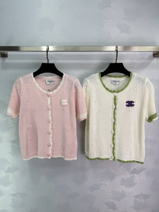 Ch*25 Spring and summer new short-sleeved knitted cardigan with exquisite lace p