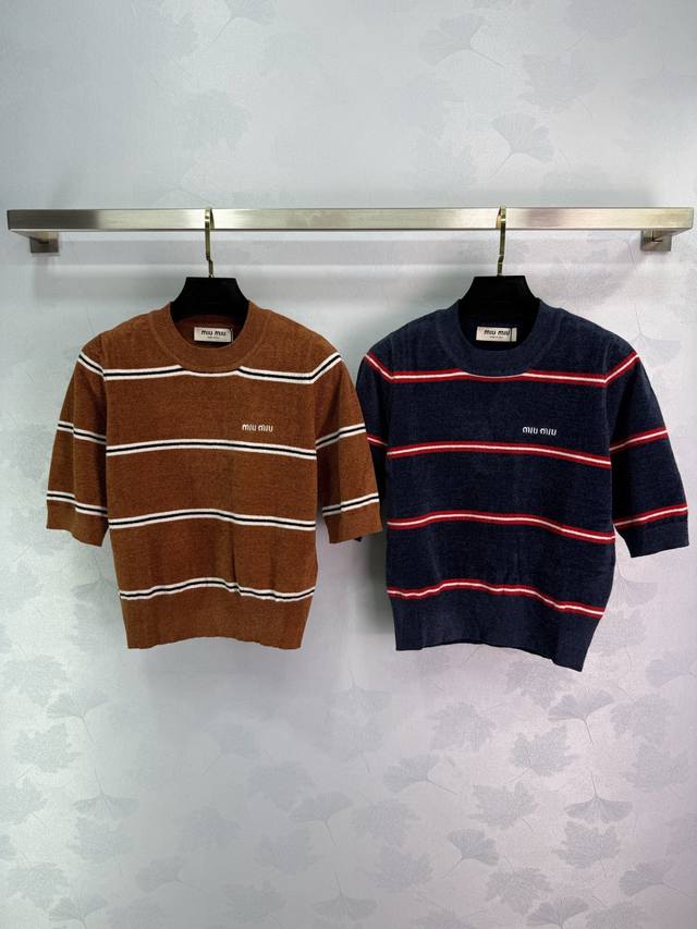 Miu*25 The latest spring and summer series, striped round neck short sleeves, ch