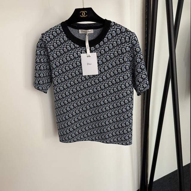 Style No. 20254162 Dio* new monogram logo short-sleeved sweater, blue, coffee,