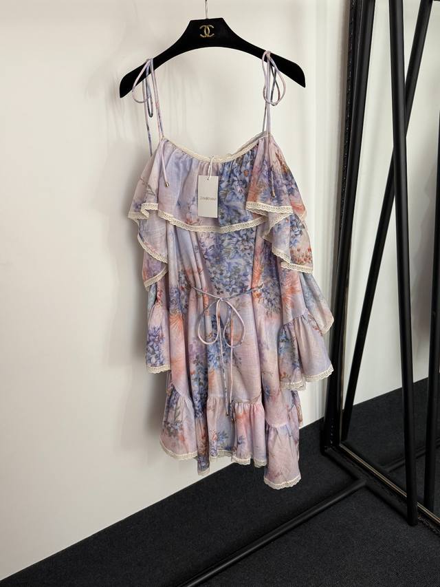 Style No. 20254157 Zimmermann new floral print lace ruffled waist drop shoulder